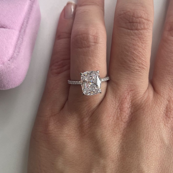 14K Gold Moissanite Engagement Rings, 4CT Elongated Cushion Cut Moissanite Rings - Picture 2 of 8